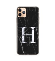 Iphone 11 Pro Max Siyah Mermer Harf Tasarımlı Telefon Kılıfı H-Harfi 