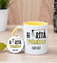 Harita Teknikeri Sarı Kupa Bardak Ve Anahtarlık Set