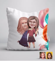 BK Gift Kişiye Özel Kız Kardeşler Karikatürlü Beyaz Yastık-6