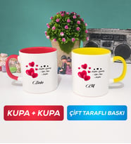 İkili Sevgililer Günü Hediyesi Kupa Bardak Kırmızı Sarı