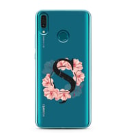 Pembe Çiçekli Harf Tasarım Süper Şeffaf Silikon Telefon Kılıfı Huawei Y9 (2019) 