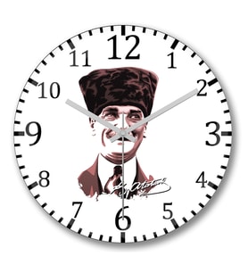 Mustafa Kemal Atatürk5 Duvar Saati Bombeli Gercek Cam