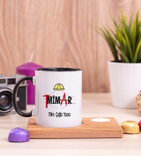 Mimar Ahşap Altlıklı Mumlu Siyah Kupa Bardak