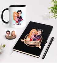 BK Gift Kişiye Özel Yılın En Mükemmel Çifti Karikatürlü Siyah Defter Kalem ve Kupa Seti-2 (Model 1)