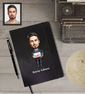 Kişiye Özel Öğretmen KarikatürlüSiyah Defter Kalem Hediye Seti  Bay-9