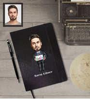 Kişiye Özel Öğretmen KarikatürlüSiyah Defter Kalem Hediye Seti  Bay-9