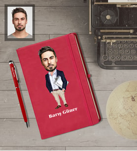 Kişiye Özel Öğretmen Karikatürlü  Kırmızı Defter Kalem Hediye Seti Bay-14