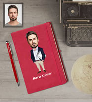 Kişiye Özel Öğretmen Karikatürlü  Kırmızı Defter Kalem Hediye Seti Bay-14