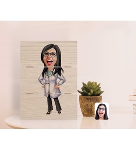 BK Gift Kişiye Özel Kadın Doktor Karikatürlü Otantik Masaüstü Ahşap Palet Çerçeve-1 (Beyaz)