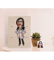 BK Gift Kişiye Özel Kadın Doktor Karikatürlü Otantik Masaüstü Ahşap Palet Çerçeve-1 (Beyaz)