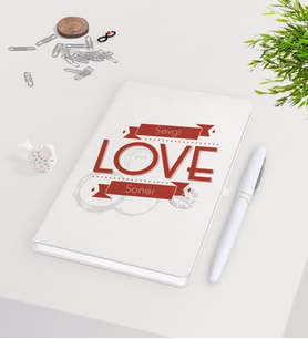 BK Gift Kişiye Özel Sevgililer Günü Beyaz Defter Kalem Seti-115