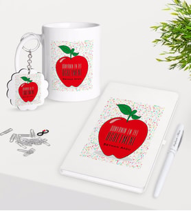 BK Gift Kişiye Özel Dünyanın En İyi Öğretmeni Kupa Anahtarlık Beyaz Defter Kalem Hediye Seti-11 (Model 1)
