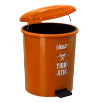 Safell Tıbbi Atık Çöp Kovası Pedallı 35 Litre - Turuncu Tıbbi Atık Kovası Çift Kovalı - Isıya Dayanıklı