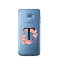 Pembe Çiçekli Harf Tasarım Süper Şeffaf Silikon Telefon Kılıfı Samsung C5 Pro   