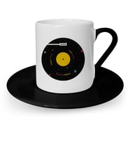 BK Gift Kişiye Özel Retro Record Tasarımlı Siyah Türk Kahvesi Fincanı  1