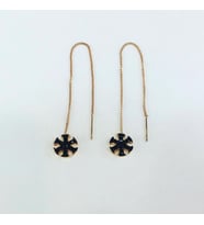 Kar Tanesi Zincir Gümüş Küpe (Rose-Siyah)