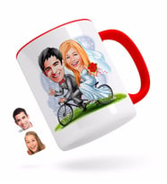 BK Gift Kişiye Özel Evleniyoruz Karikatürlü Kırmızı Kupa Bardak-3