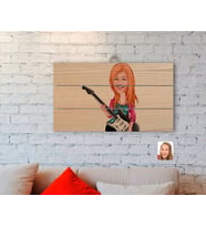 BK Gift Kişiye Özel Kadın Gitarist Karikatürlü Otantik Ahşap Palet Tablo-1