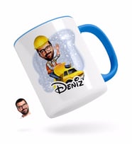 BK Gift Kişiye Özel Erkek Yol Mühendisi Karikatürlü Mavi Kupa Bardak-1