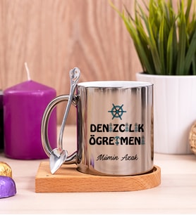 Denizcilik Öğretmeni Ahşap Altlıklı Silver Kupa Bardak