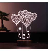 3 Boyutlu Küçük Kalp Balon Led Gece Lambası Aşk Sevgililer Günü Ahşap Taban 7 Farklı Işık Renkli