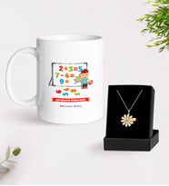 BK Gift Kişiye Özel Matematik Öğretmeni Beyaz Kupa ve Papatya Kolye Hediye Seti-5 (Model 1)
