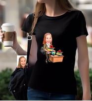BK Gift Kişiye Özel Bayan Öğretmen Karikatürlü Siyah T-Shirt-4