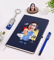 BK Gift Kişiye Özel Kadın Kadın Doğum Uzmanı Karikatürlü Lacivert Defter Kalem 32gb USB Bellek Hediye Seti-1 (Model 1)