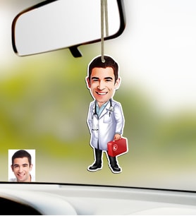 BK Gift Kişiye Özel Bay Doktor Karikatürlü Ahşap Araba Dikiz Ayna Süsü-5 (Çok Renkli)