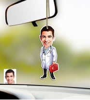 BK Gift Kişiye Özel Bay Doktor Karikatürlü Ahşap Araba Dikiz Ayna Süsü-5 (Çok Renkli)