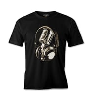 Microphone & Headphone Siyah Erkek Tshirt
