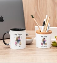 Best Friends İki İsimli Siyah Kupa Bardak ve Kalemlik Seti