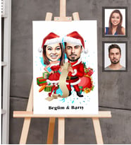 Kişiye Özel Yılbaşı Sevgili Karikatürlü Ahşap Tablo 30x47 Model-3