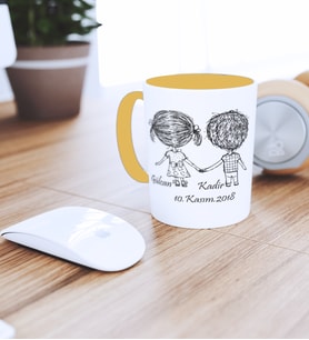 Kişiye Özel Baskılı Çöp Adam Sevgili Kupası  Sarı