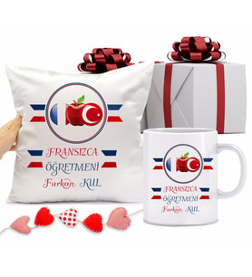 Fransızca Öğretmeni Bardağı ve Yastığı Hediye Seti (Model 1)