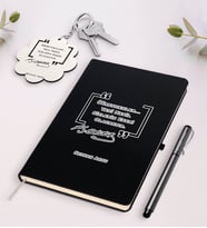 BK Gift Kişiye Özel Atatürk Öğretmen Siyah Defter Kalem Ve Anahtarlık Hediye Seti-1 (Model 1)