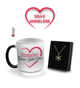 Anneler Gününe Özel Mesajlı Sihirli Kupa & Gold Renk Kar Tanesi Kolye Hediye Seti