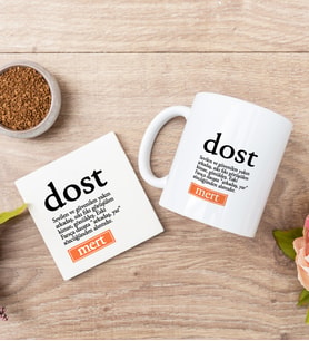 Dost Kelime Anlamı Beyaz Kupa Bardak Ve Bardak Altlığı Seti