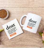 Dost Kelime Anlamı Beyaz Kupa Bardak Ve Bardak Altlığı Seti