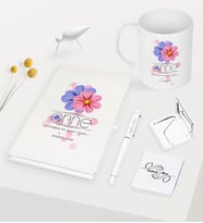 BK Gift Kişiye Özel Anne Anlamı Beyaz Defter Kalem Kupa Ayna Seti (Model 1)