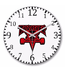 Thrasher Skate Skateboard  Duvar Saati Bombeli Gercek Cam