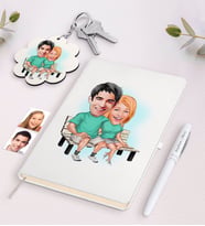 BK Gift Kişiye Özel Sevgili Karikatürlü Beyaz Defter Kalem ve Anahtarlık Hediye Seti-55 (Model 1)