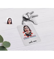 BK Gift Kişiye Özel Dünya Güzeli Karikatürlü Şeffaf Pleksi Anahtarlık-1 (Beyaz)