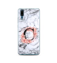 Mermer Çiçekli Harf Tasarım Süper Şeffaf Silikon Telefon Kılıfı Huawei P20  Ç-Ha