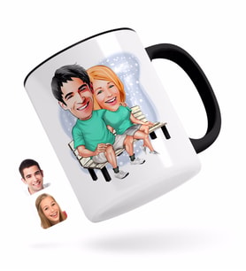 BK Gift Kişiye Özel Sevgililer Karikatürlü Siyah Kupa Bardak-55