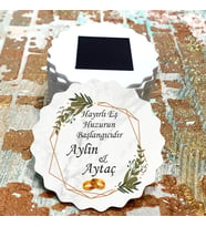 Magnet Hediyelik - Yeşil Çiçek Yüzüklü Tasarım Düğün, Nişan, Nikah, Kına, Söz Hatırası Magnet