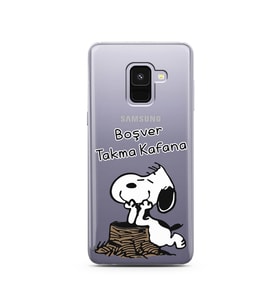 Snoopy Tasarımlı Süper Şeffaf Silikon Telefon Kılıfı Samsung A8 (2018)  