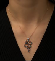 Papatya Silver Yılan Kolye Renkli Mix Nano Zirkon Taşlı Rose Gold Kaplama 925 Ayar Gümüş