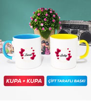 İkili İsme Özel Sevgililer Günü Hediyesi Kupa Bardak Mavi Sarı