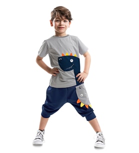 Fermuar Dino Erkek Çocuk T-shirt Kapri Şort Takım (Çok Renkli)